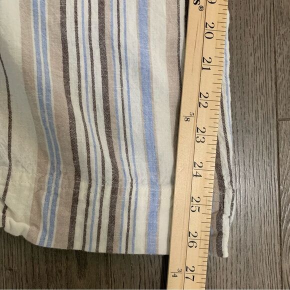 LAND N SEA PANTS WOMEN’S MEDIUM STRIPE CREAM BLUE BROWN 55% LINEN BLEND. - Picture 15 of 16